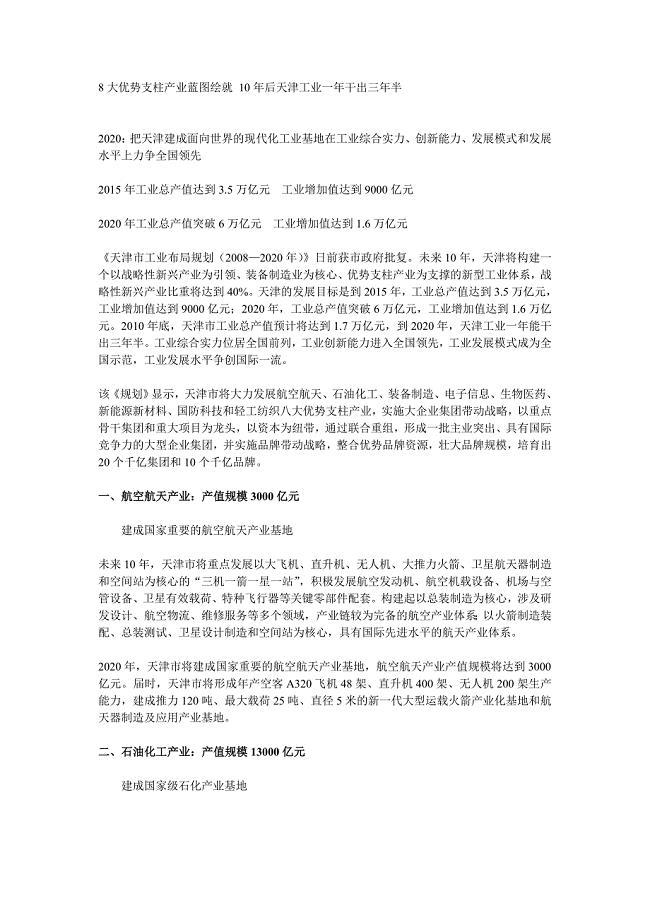 天津8大优势支柱产业蓝图