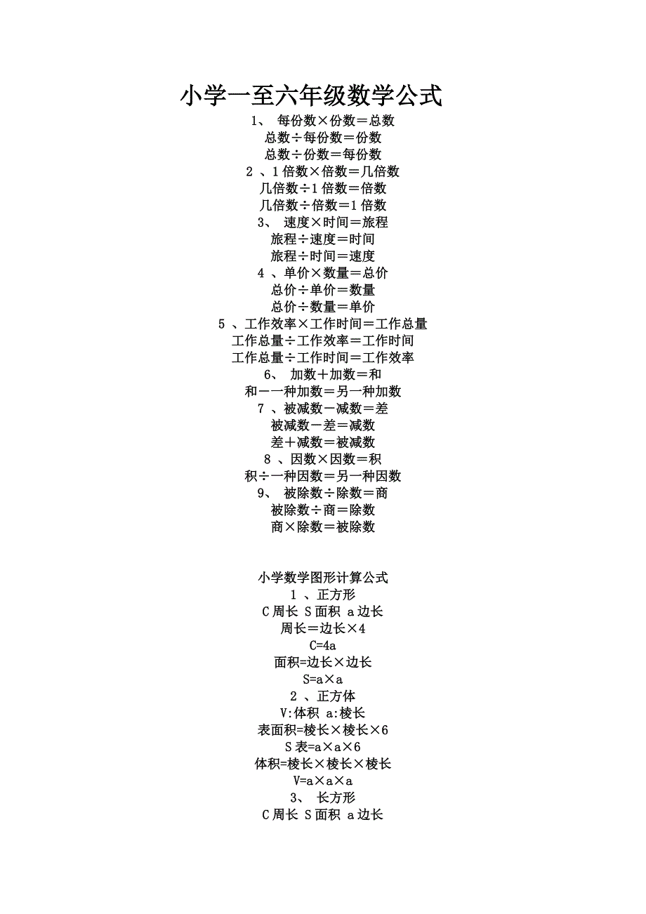 小学一至六年级数学所有公式_第1页