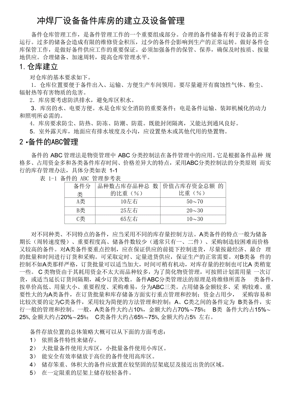 设备备件库房的建立及设备管理_第1页