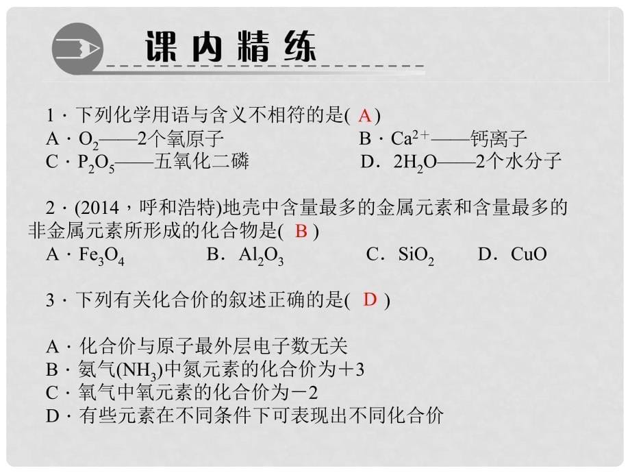 九年级化学上册 第4单元 自然界的水 课题4 化学式与化合价 第1课时 化学式与化合价习题课件 （新版）新人教版_第5页