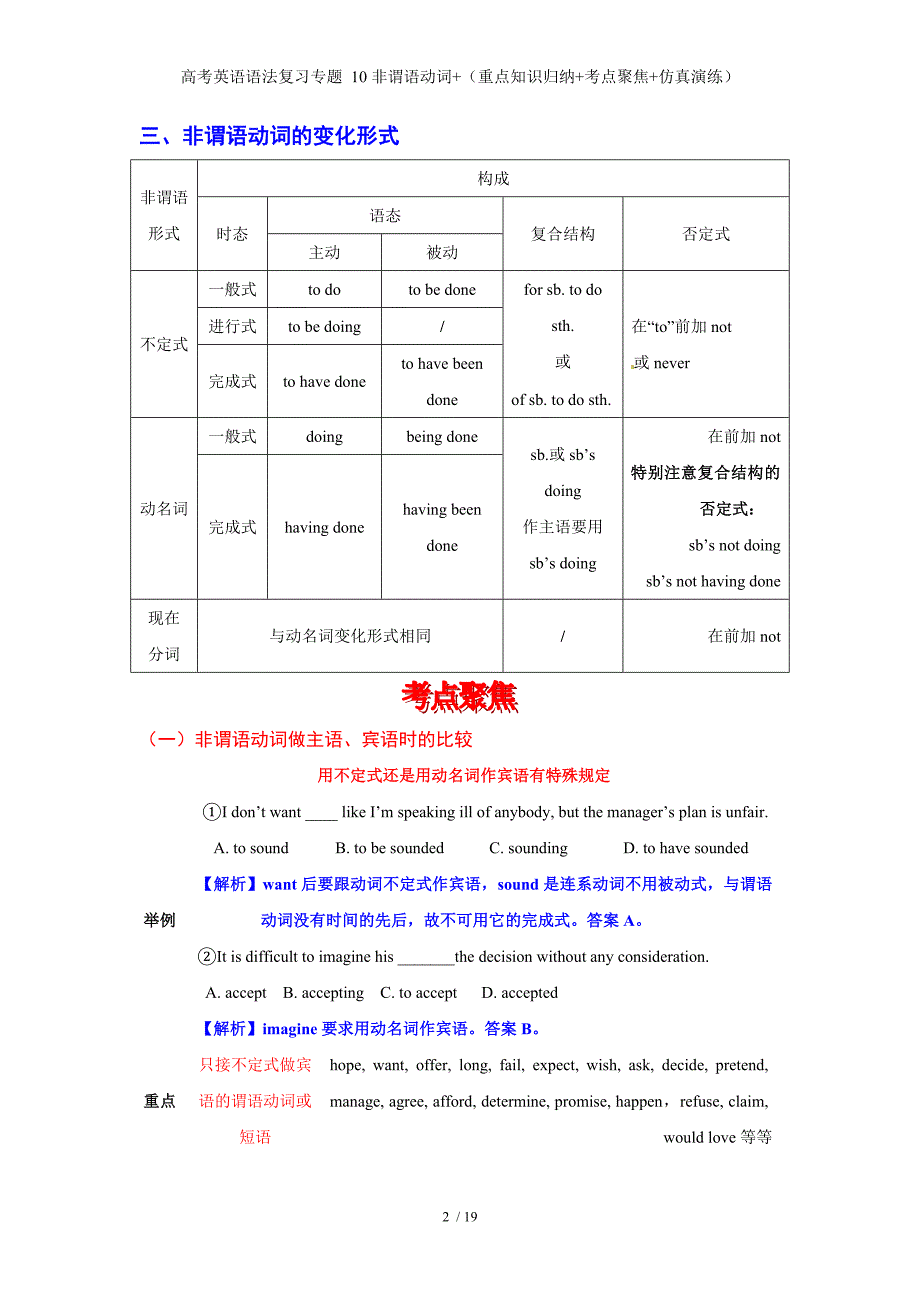 高考英语语法复习专题 10非谓语动词+（重点知识归纳+考点聚焦+仿真演练）参考模板范本.doc_第2页