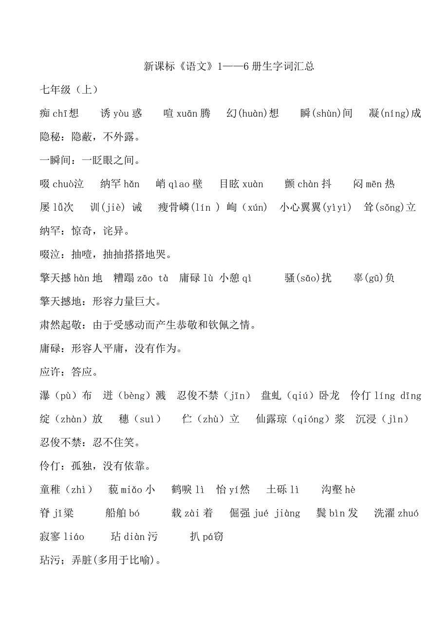 新课标人教版初中三年语文重点语汇总_第1页