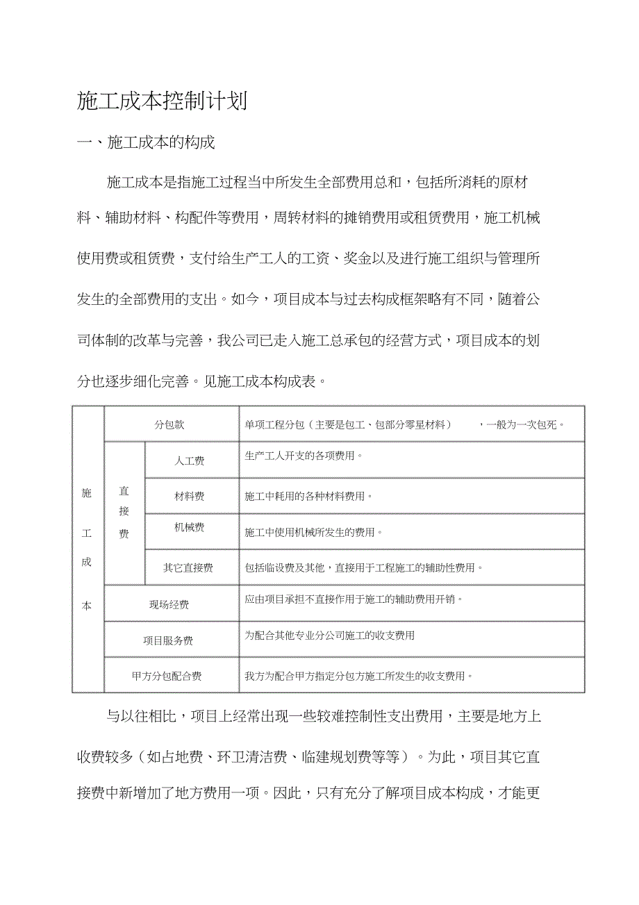 施工现场成本控制计划（完整版）_第1页