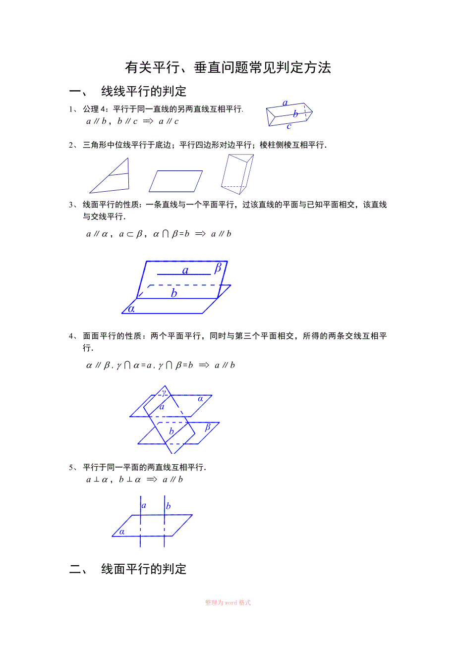 立体几何中有关平行、垂直常用的判定方法_第1页