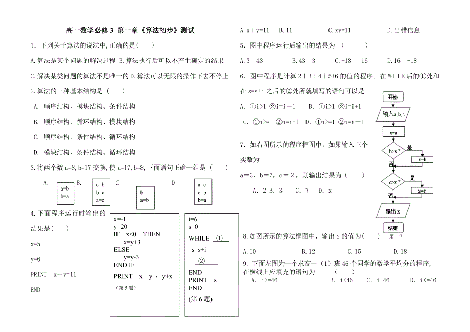 高一数学必修3_第一章《算法初步》测试21.doc_第1页