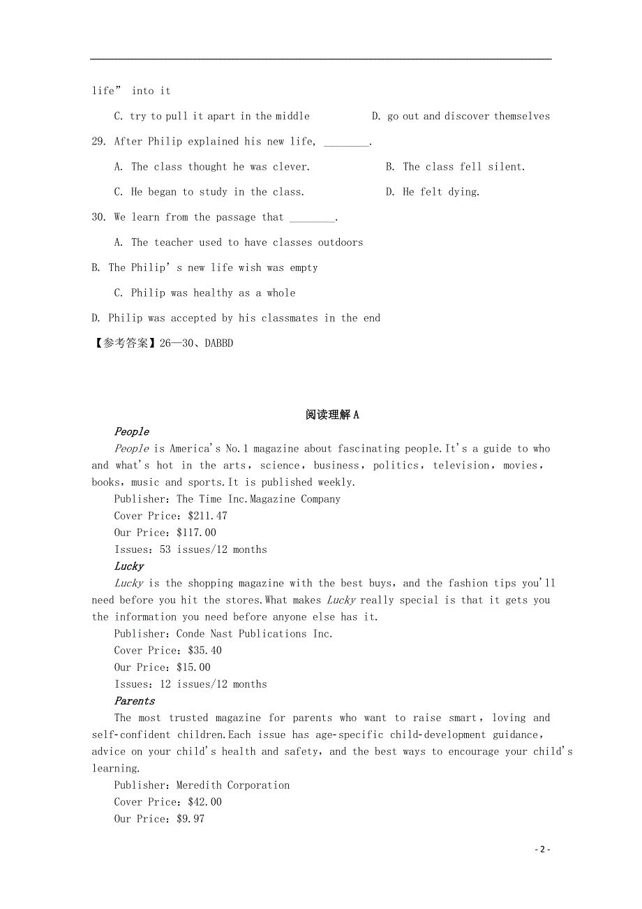 2014高考英语阅读理解系列练习题（5）_第2页