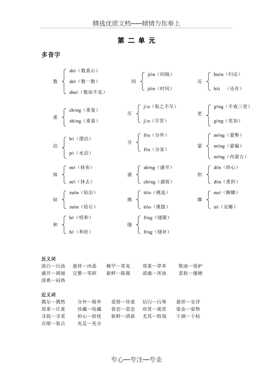 五年级上册多音字、近义词、反义词归类_第3页