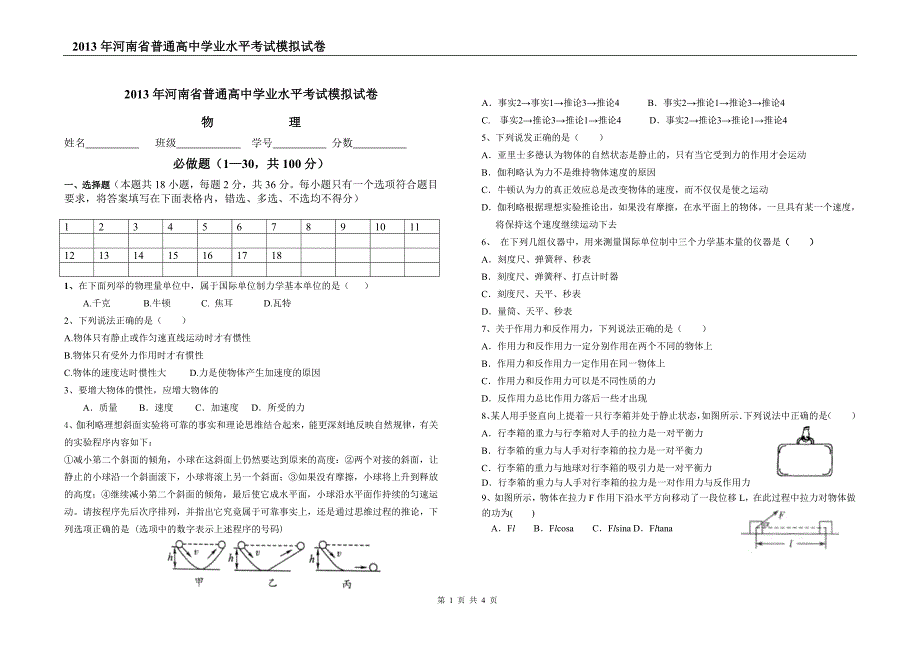 2013年学业水平考试范围 牛顿运动定律.doc_第1页