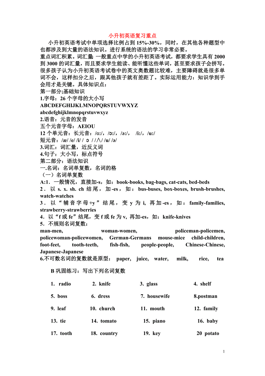小升初英语复习重点_第1页