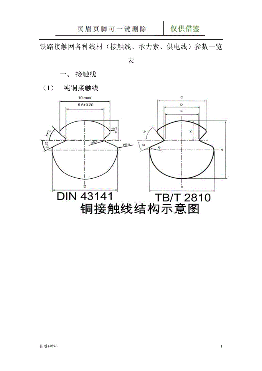 铁路接触网各种线材接触线承力索供电线参数一览表学术参考_第1页