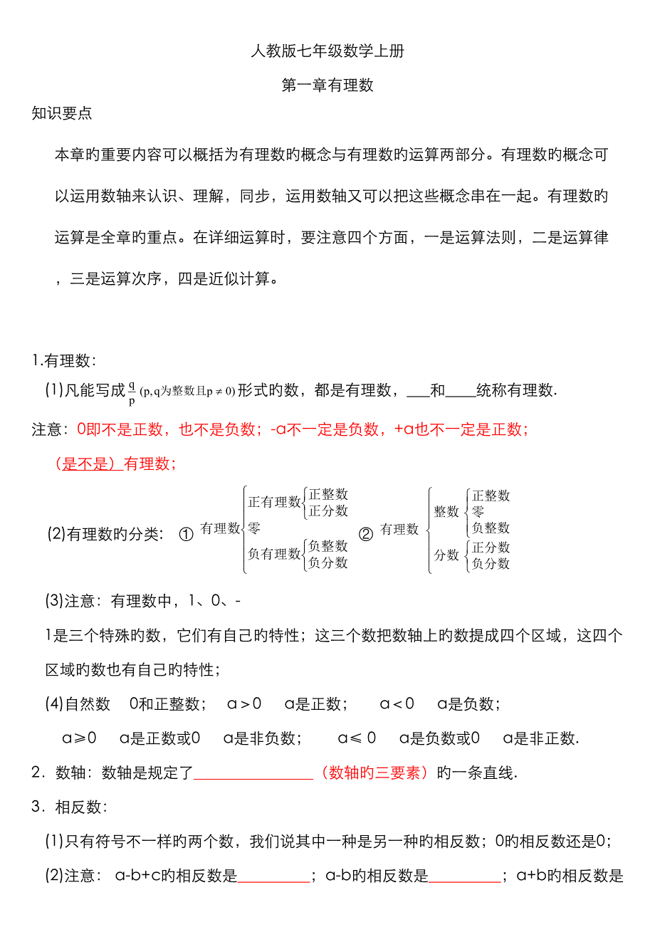 2022年最新人教版七年级数学上册知识点归纳总结及典型试题汇总.doc_第1页