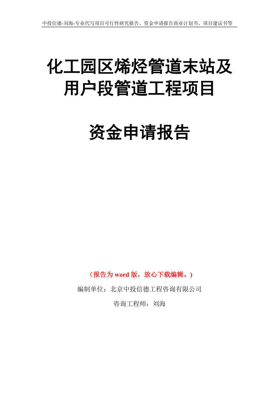 化工园区烯烃管道末站及用户段管道工程项目资金申请报告写作模板代写_第1页