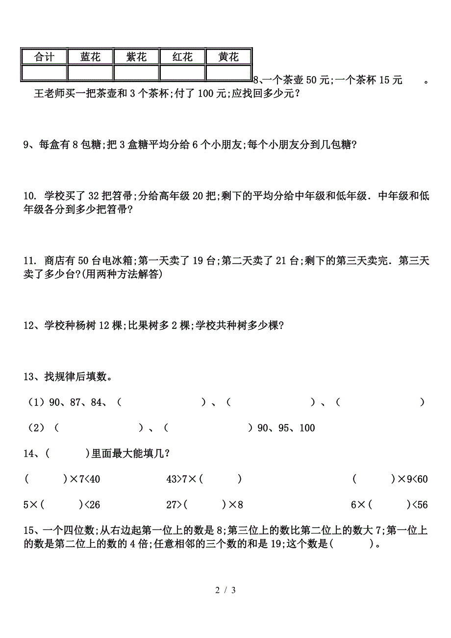 二年级数学思维训练试题下学期_第2页