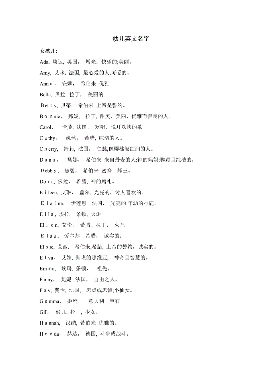 幼儿英文名字_第1页