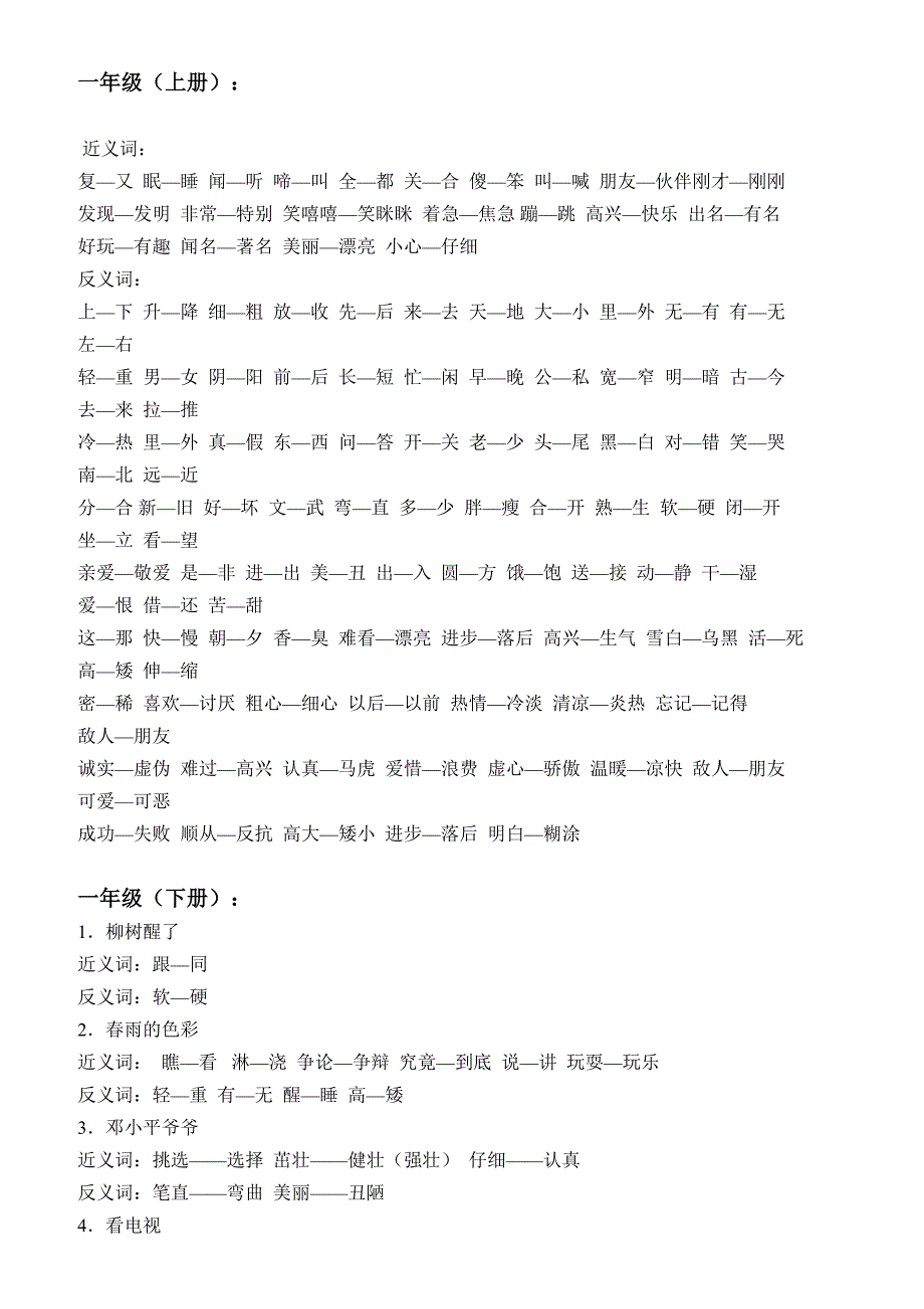 一年级至六年级近义词反义词大汇总_第1页
