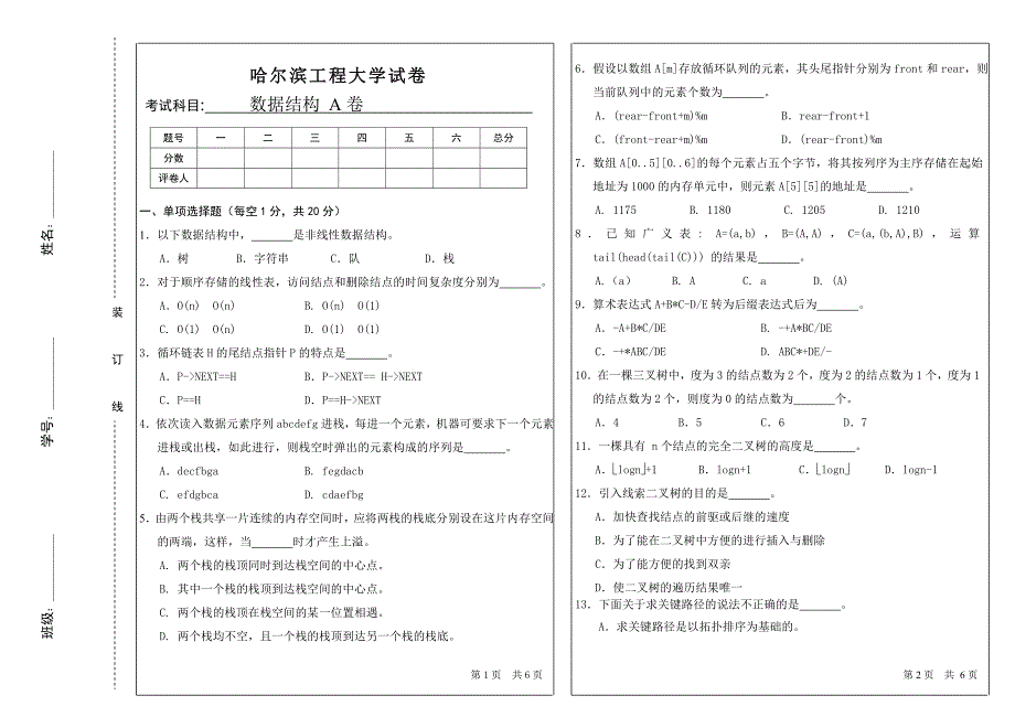 哈尔滨工程大学-考研数据结构真题-6.doc_第1页