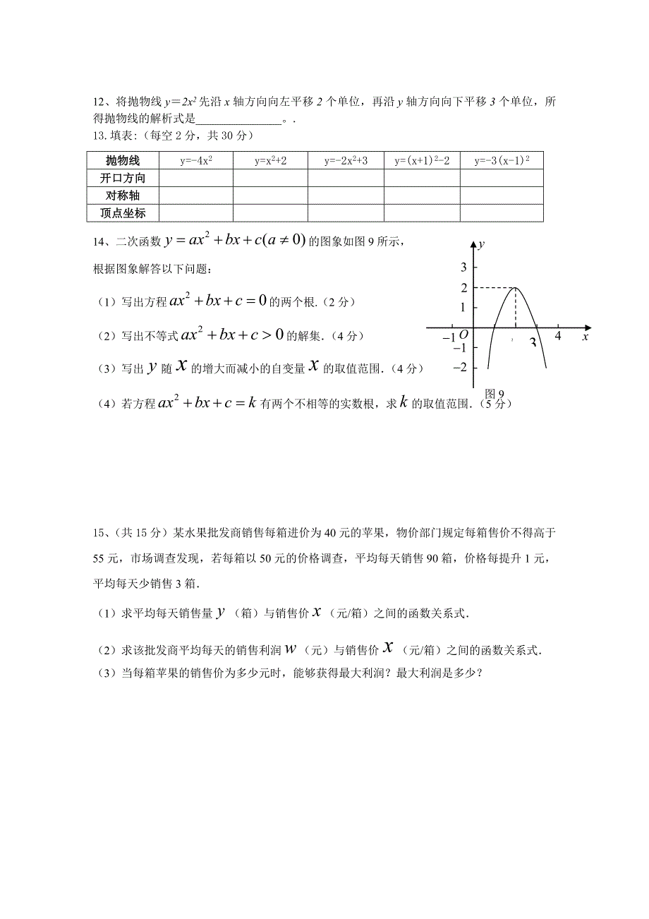 二次函数单元测试1姓名_第2页