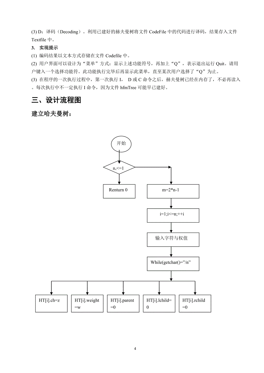 哈夫曼树应用课程设计报告_第4页