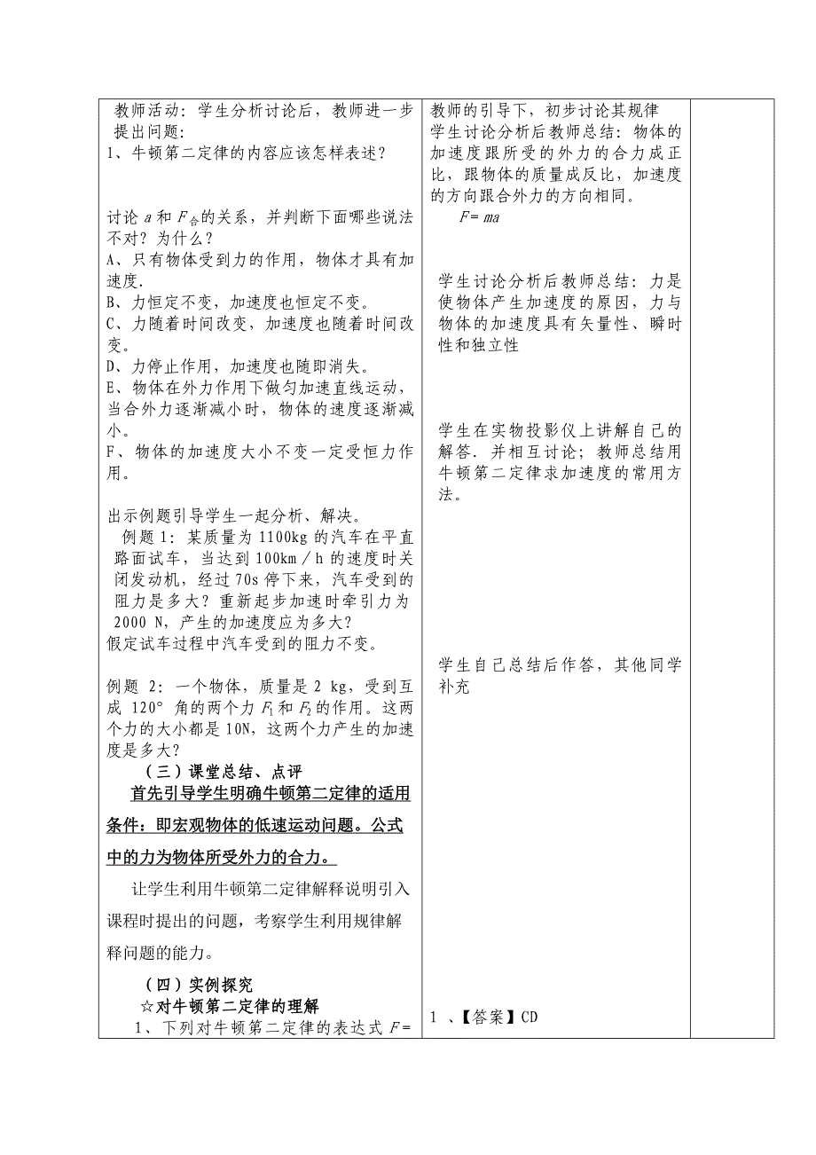 牛顿第二定律优秀教学设计_第2页