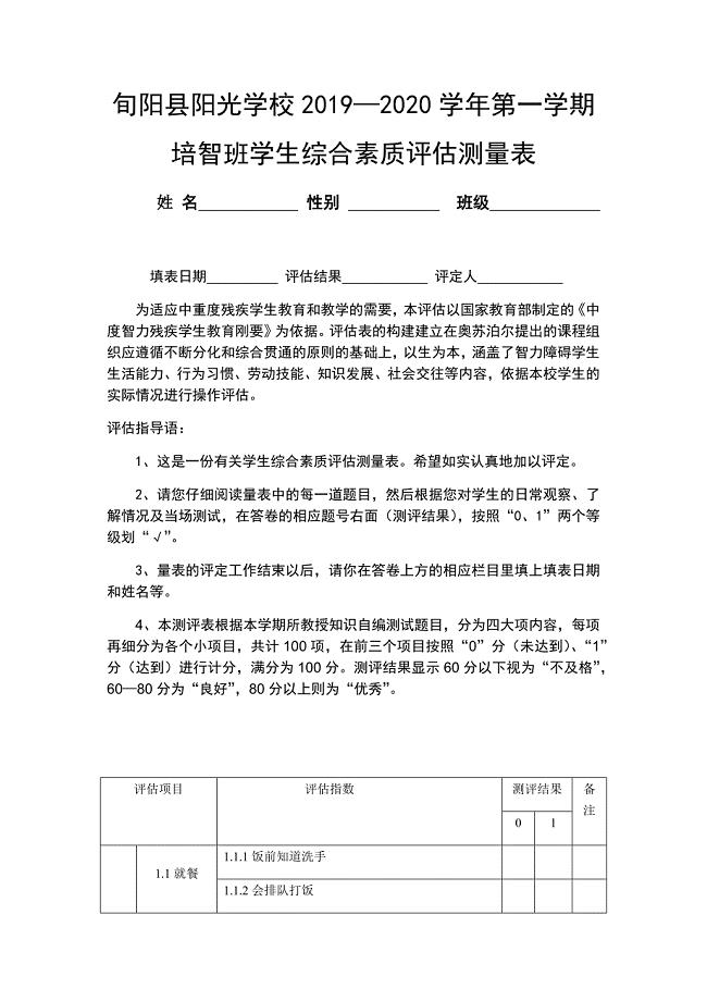 培智综合评估表