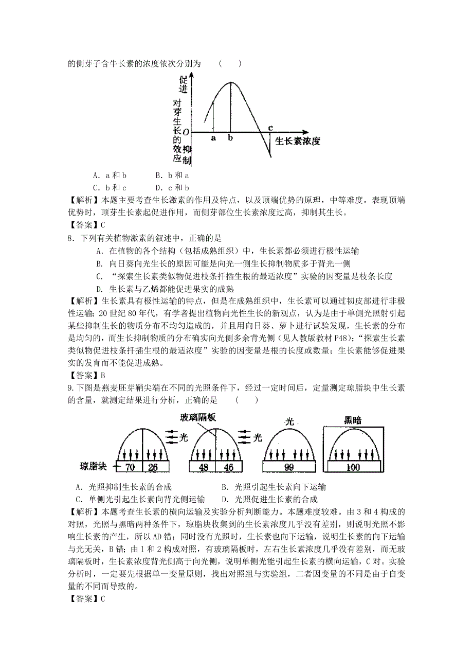 云南省2013年高三生物 单元测试18《植物激素调节》新人教版_第3页