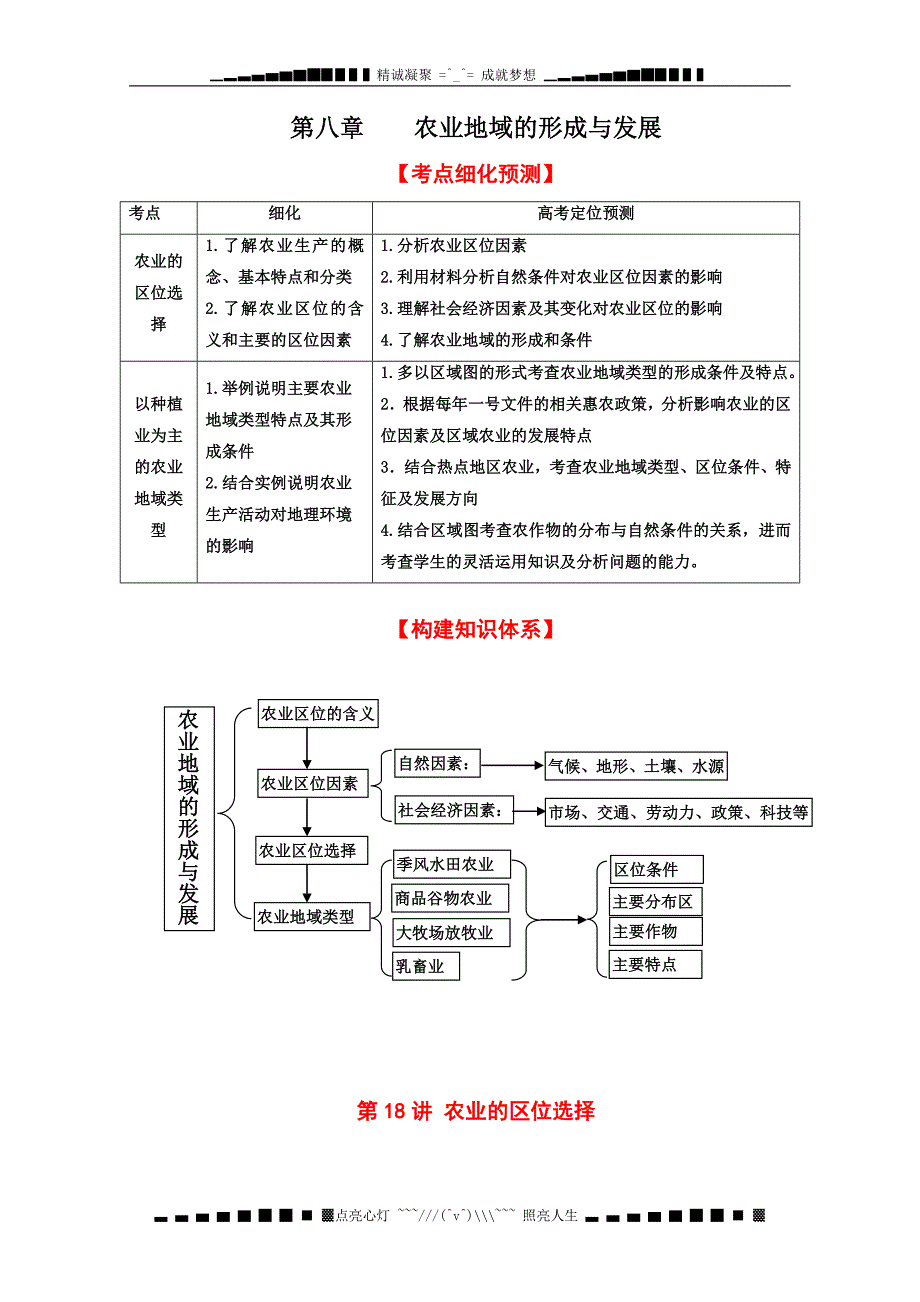 高考地理一轮复习教案：-第18讲-农业的区位选择-(学生版)_第1页