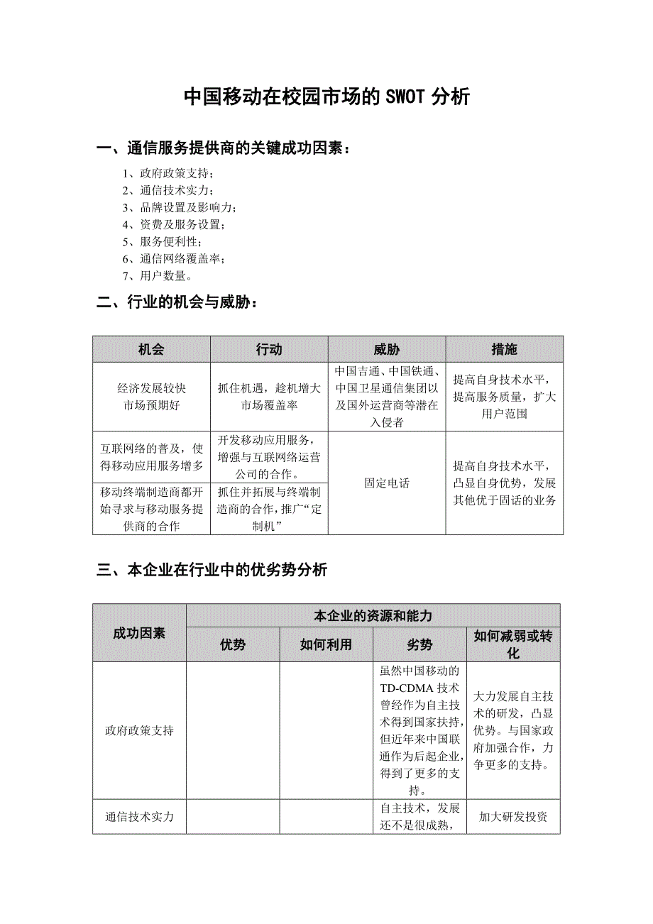 中国移动在校园市场的SWOT分析_第2页