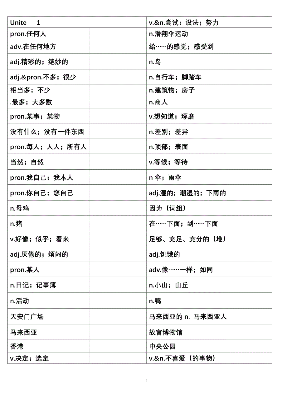 新人教版八年级上册-英语单词测试卷_第1页