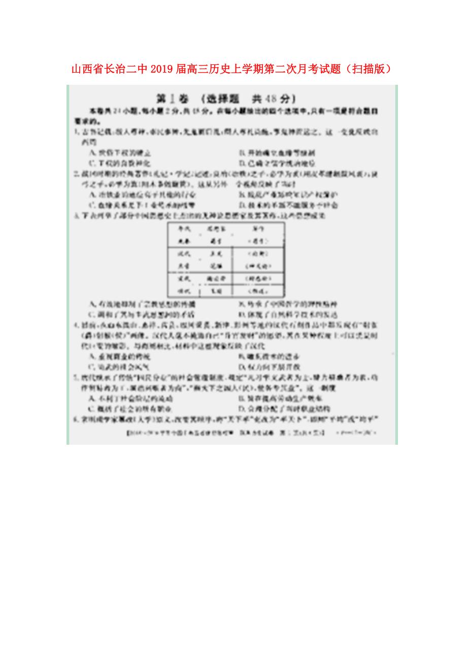 山西省某知名中学高三历史上学期第二次月考试题扫描版_第1页