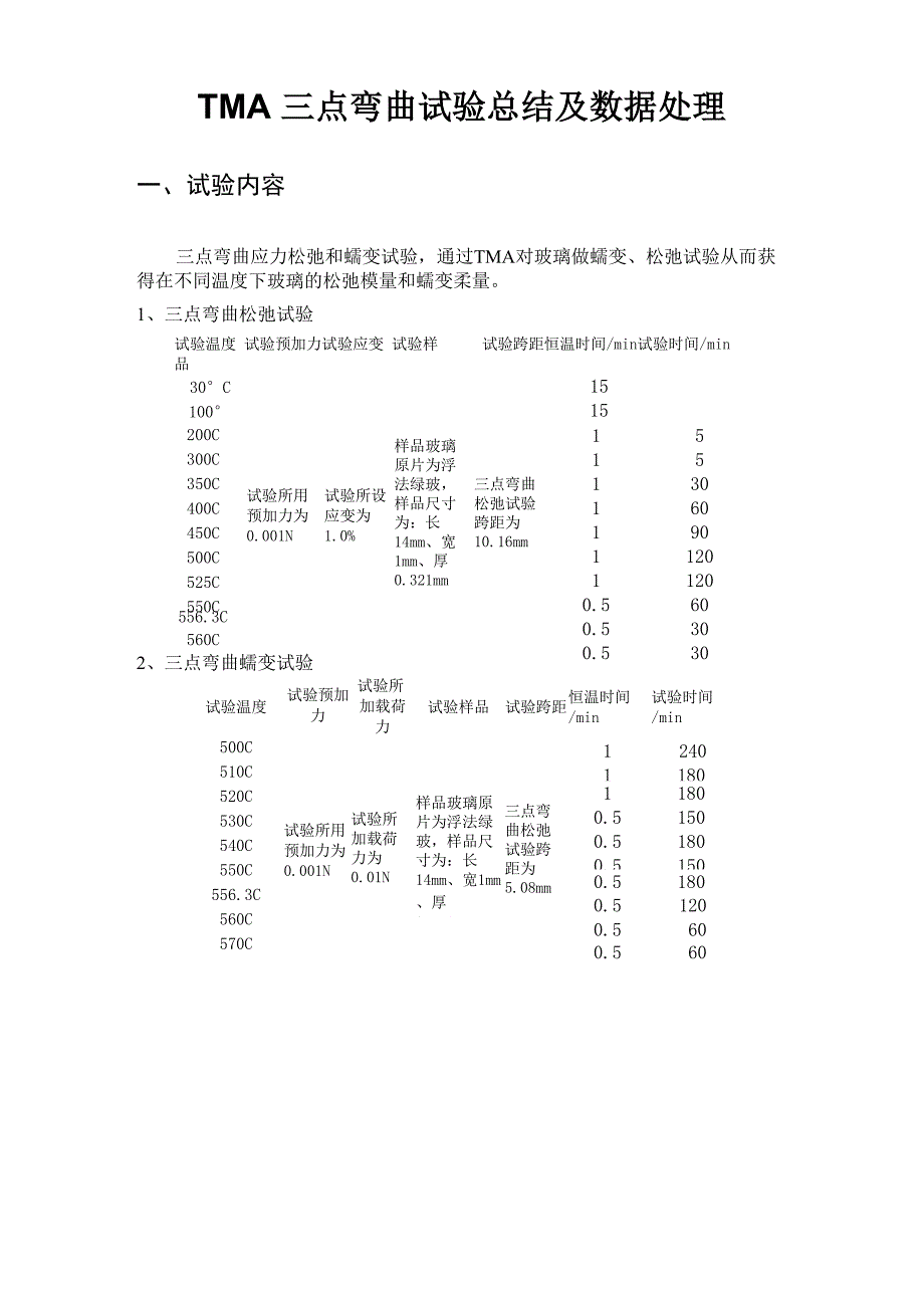 TMA三点弯曲(玻璃)试验总结及数据处理_第1页