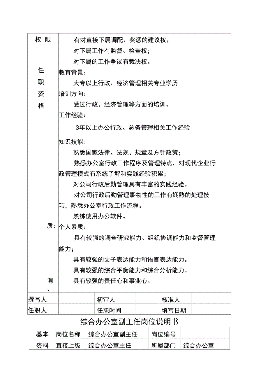 办公室岗位说明书_第2页