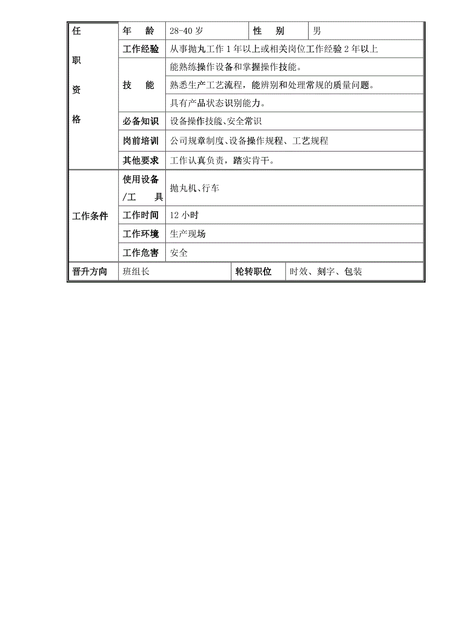 抛丸工职位说明书_第2页