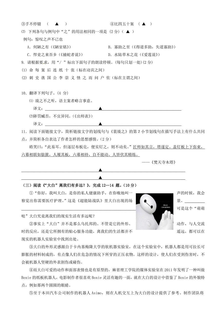 最新江苏省兴化市九年级语文下学期网上阅卷第二次适应性训练试题_第5页