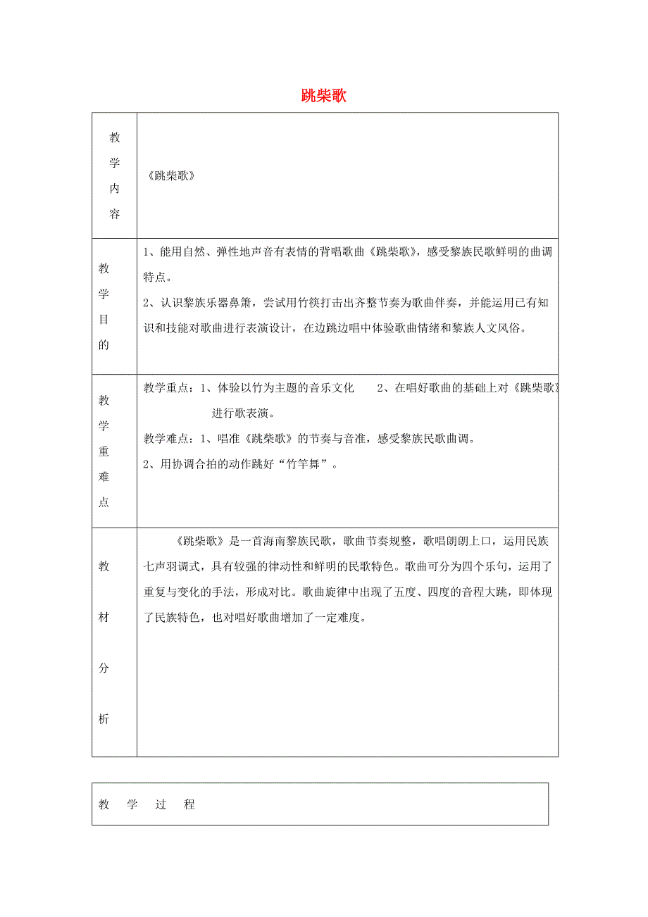 2022秋四年级音乐上册 第一单元《跳柴歌》教案 苏少版_第1页