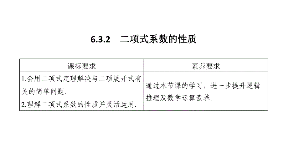 高二数学：6-3-2 二项式系数的性质_第1页