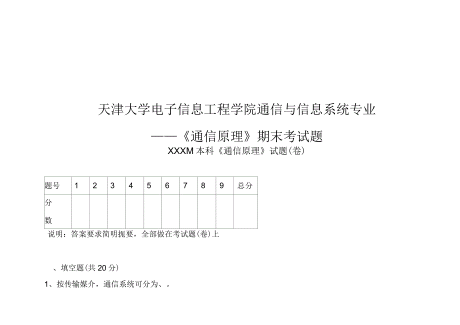 天津大学通信原理期末考试题_第1页