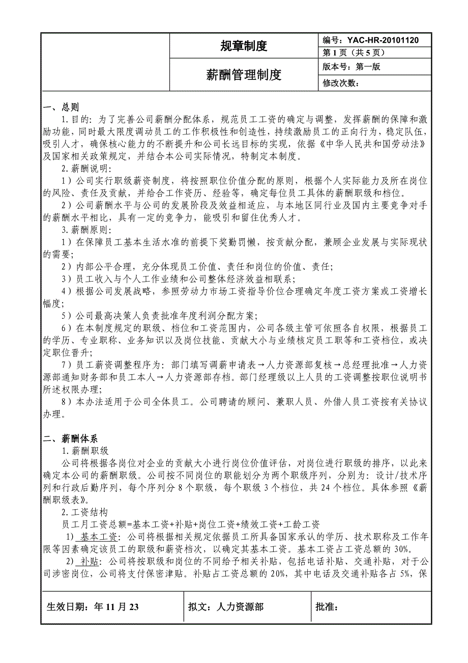 企业员工薪酬管理规定_第1页