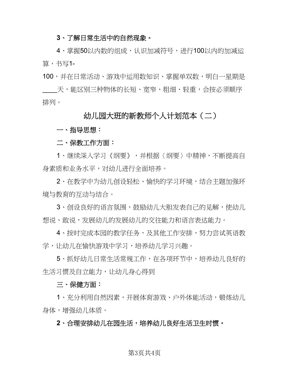 幼儿园大班的新教师个人计划范本（2篇）.doc_第3页