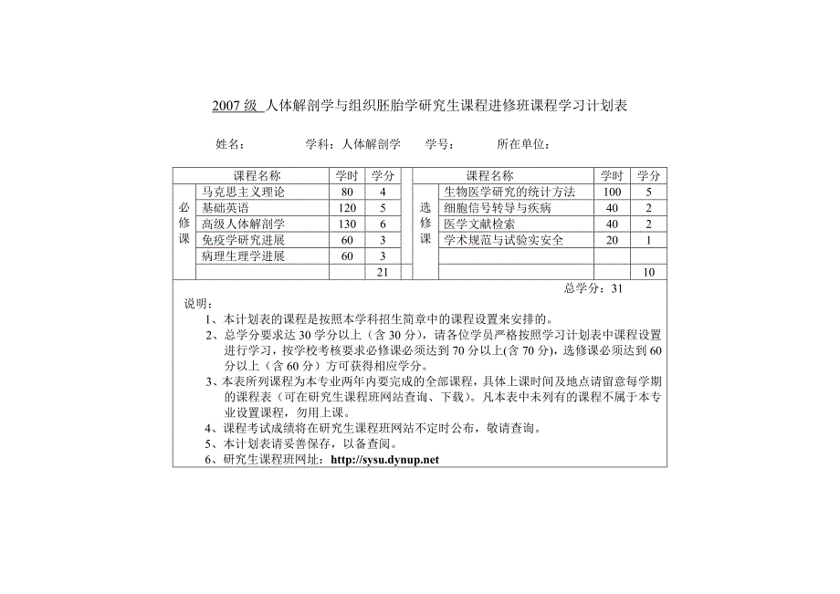 病理学与病理生理学研究生课程进修班课程学习计划表.doc_第4页