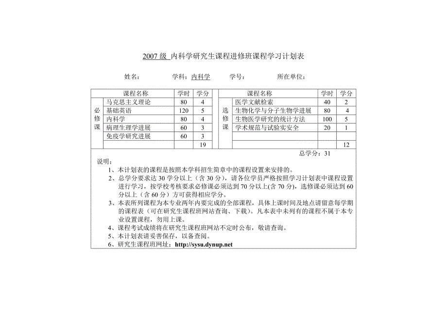 病理学与病理生理学研究生课程进修班课程学习计划表.doc_第5页