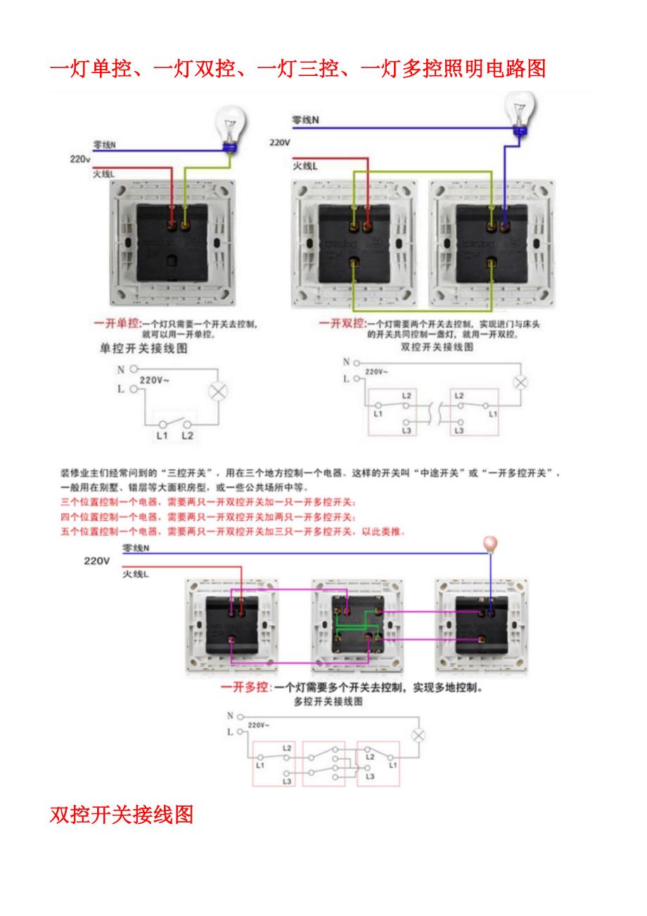 一灯单控、一灯双控、一灯三控、一灯多控照明电路图_第1页