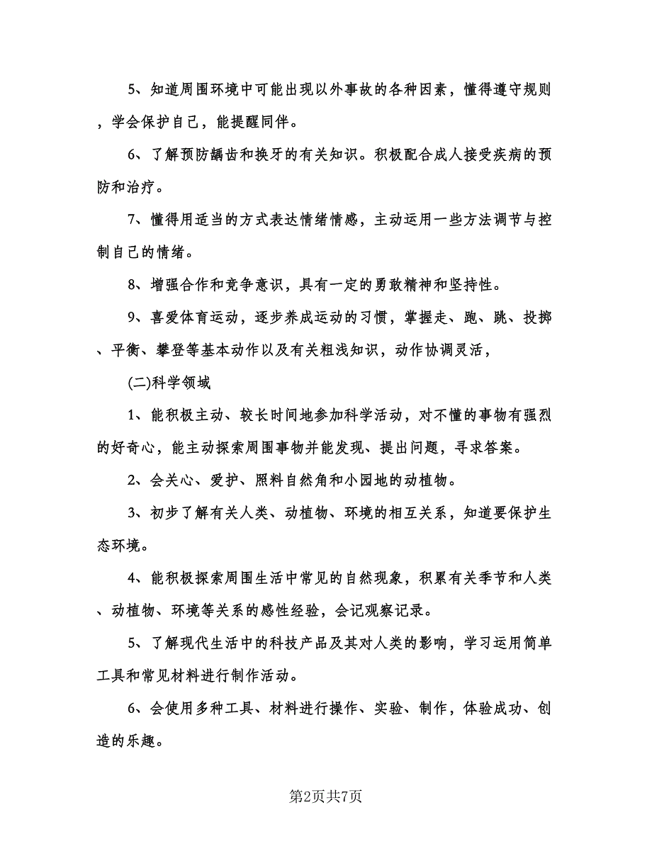 幼儿园大班教学计划标准样本（二篇）.doc_第2页