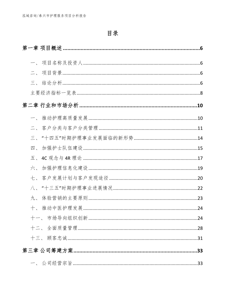 泰兴市护理服务项目分析报告（范文参考）_第1页
