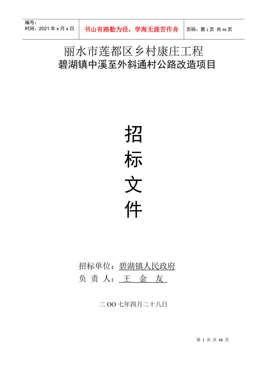 碧湖镇中溪至外斜通村公路改造项目招标_第1页