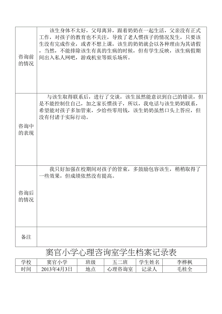 小学心理咨询室学生档案记录表(DOC 10页)_第4页