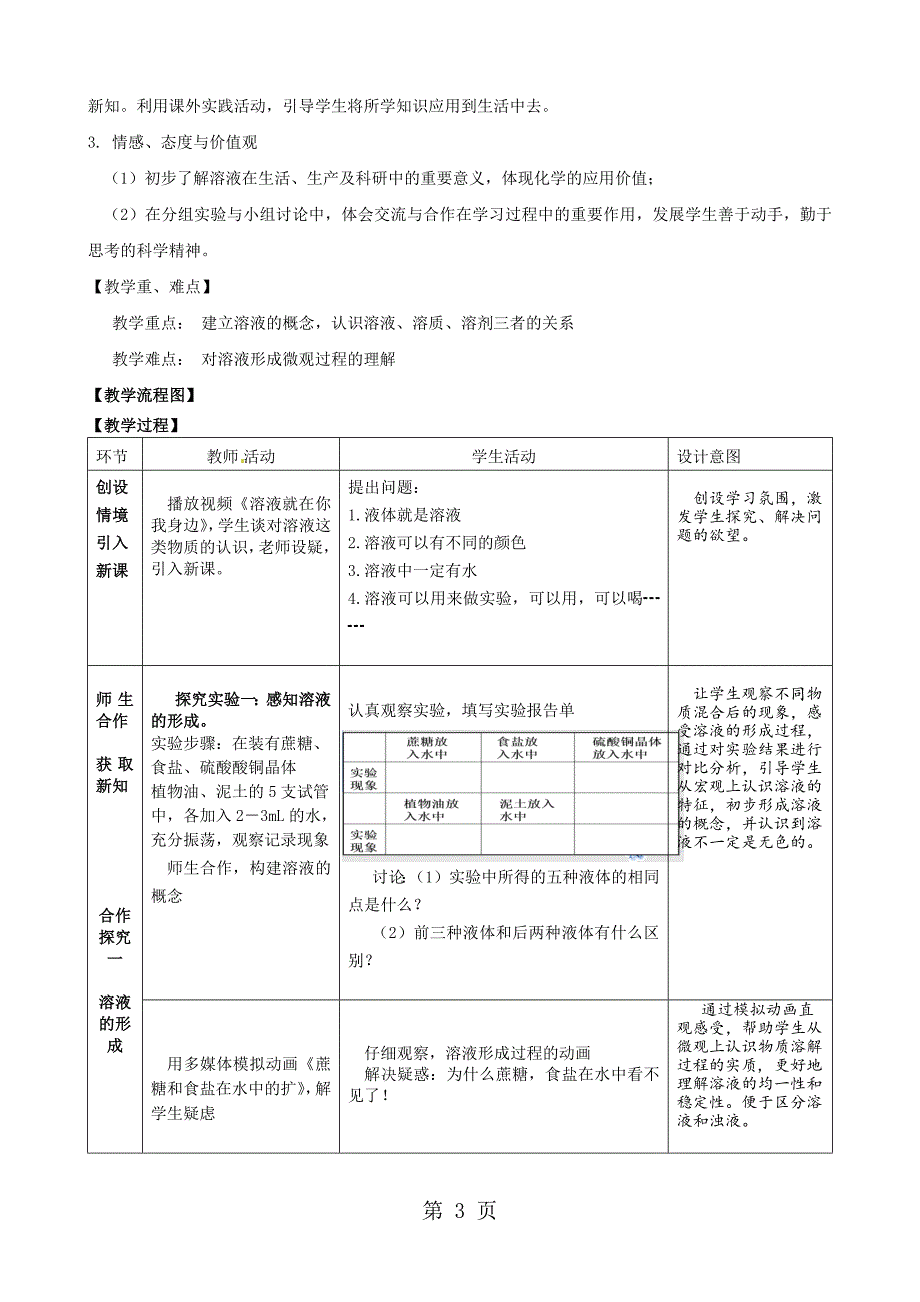 2023年人教版九年级下册第九单元《溶液》课题1 《溶液的形成》第一课时教学设计.docx_第3页