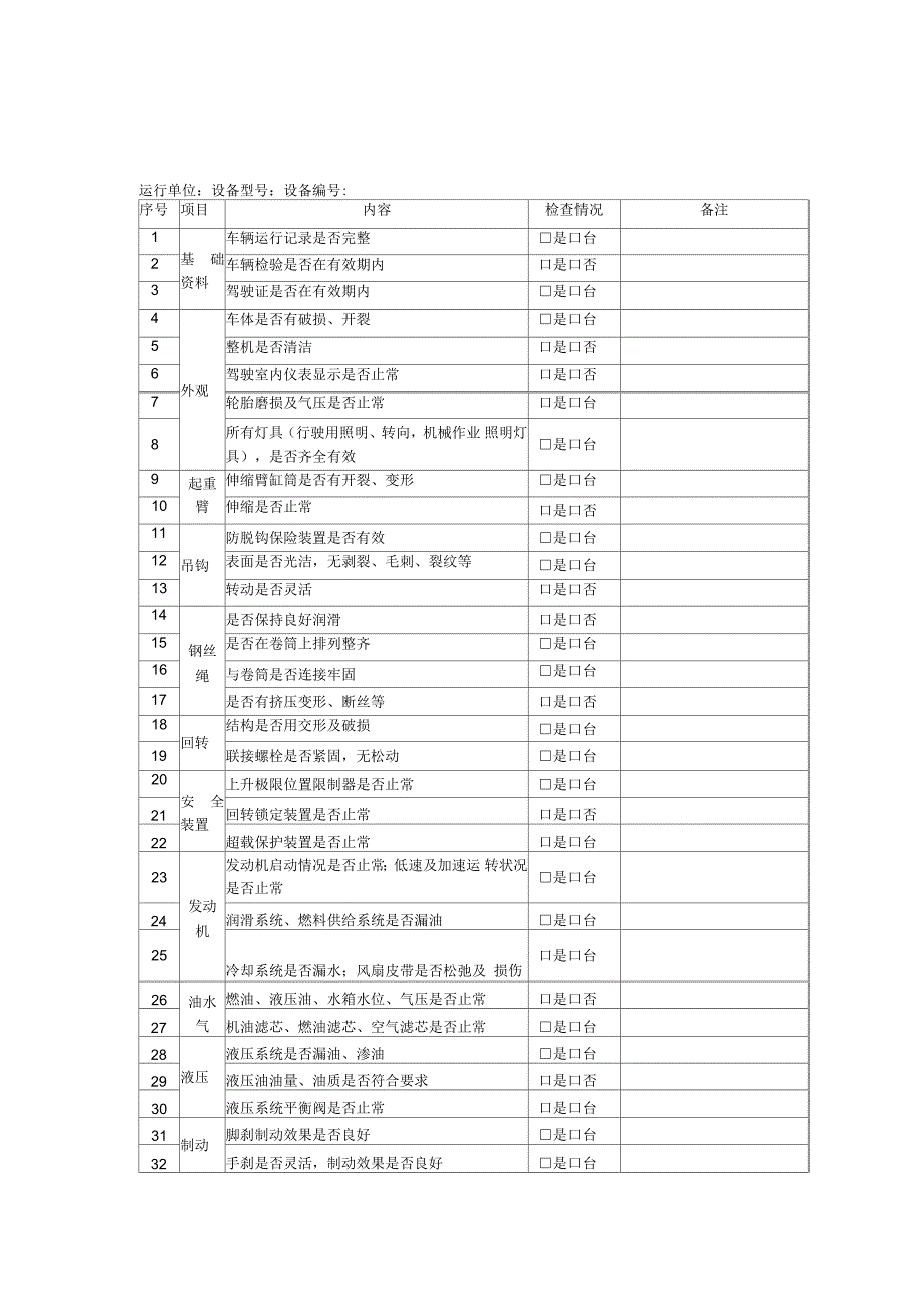 汽车起重机检查记录表(月检)_第1页