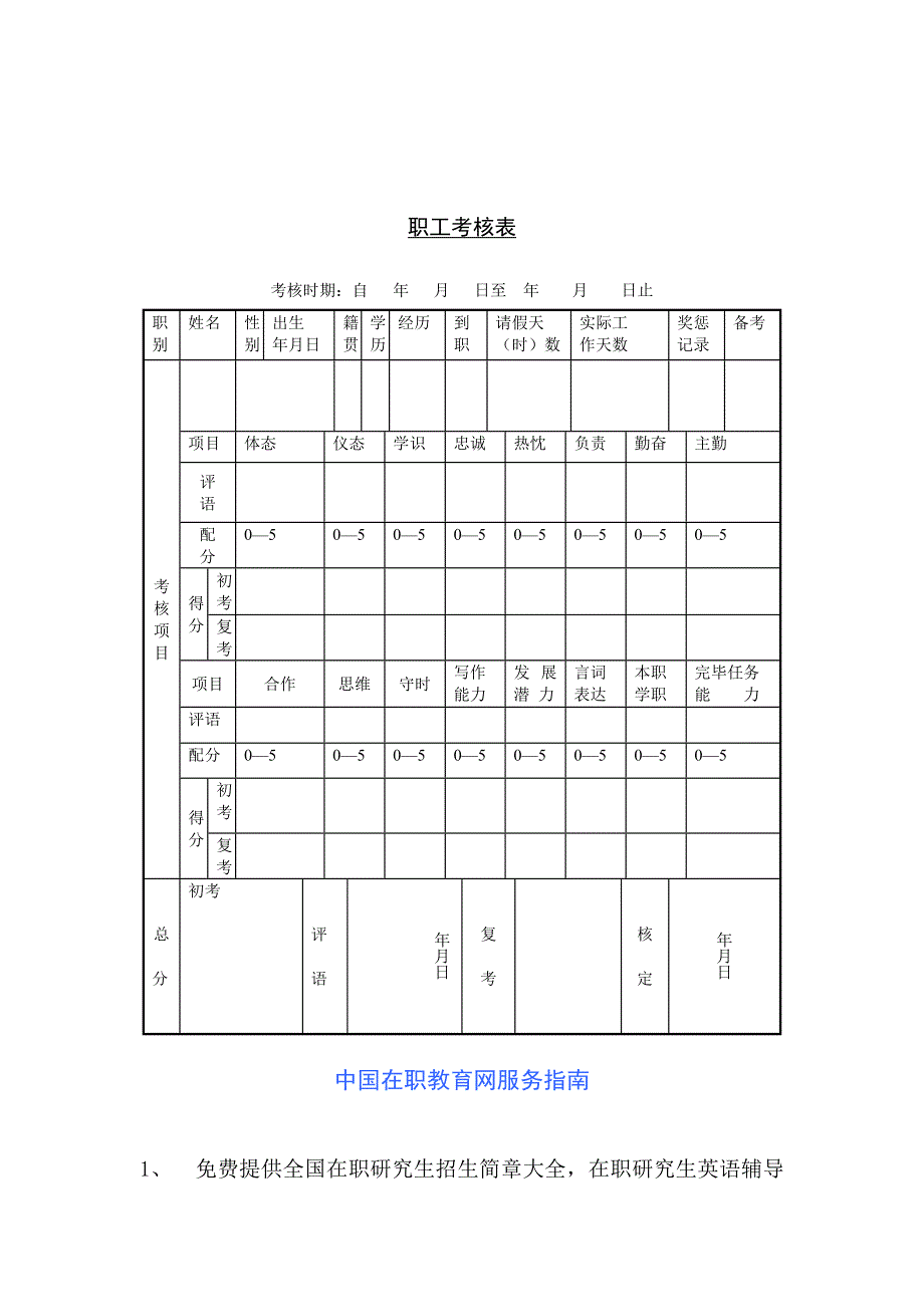 2023年职员考核表_第1页