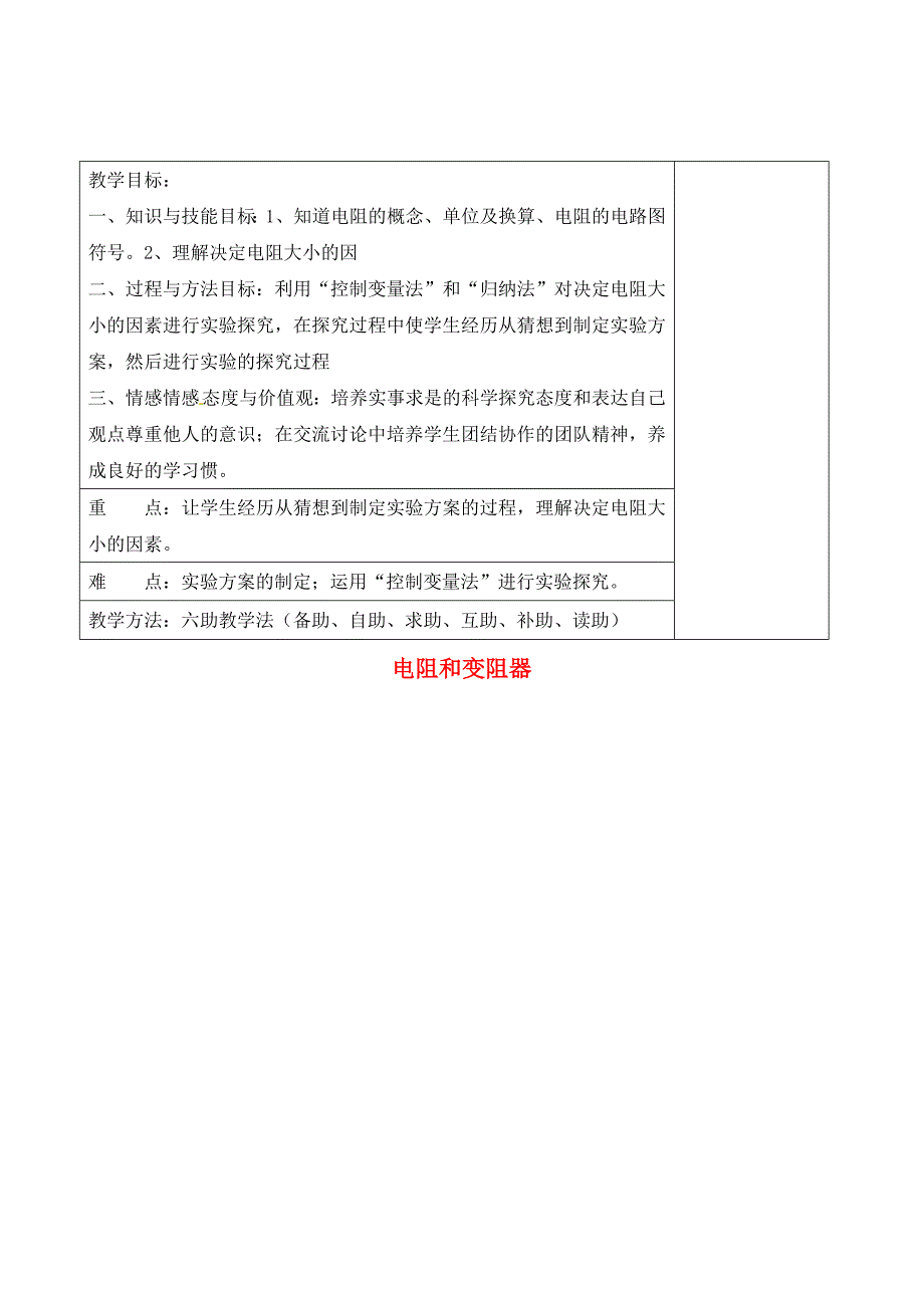 山东省济南市辛寨乡辛锐中学九年级物理全册15.1电阻和变阻器导学案无答案沪科版_第1页