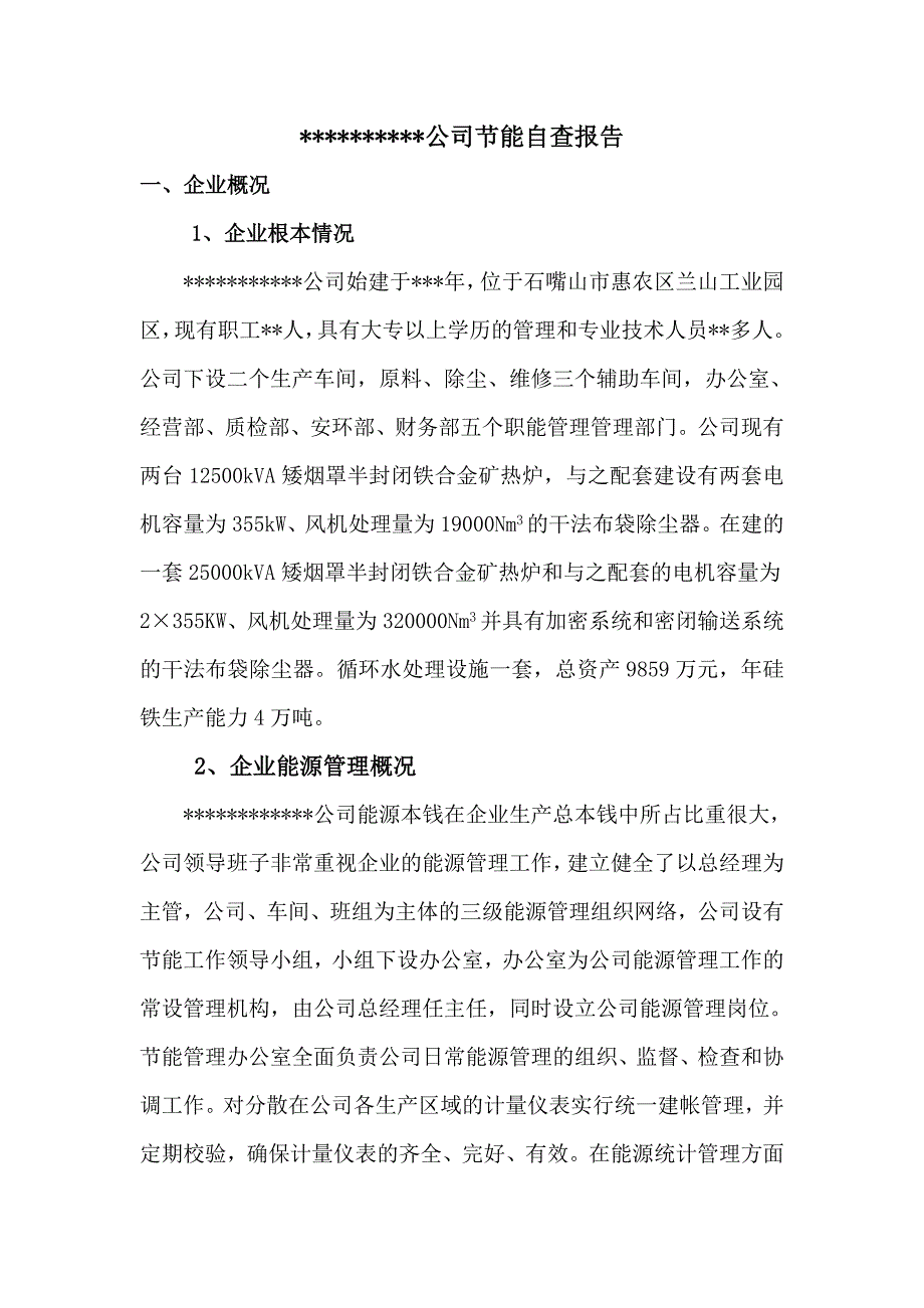 公司节能自查报告_第1页